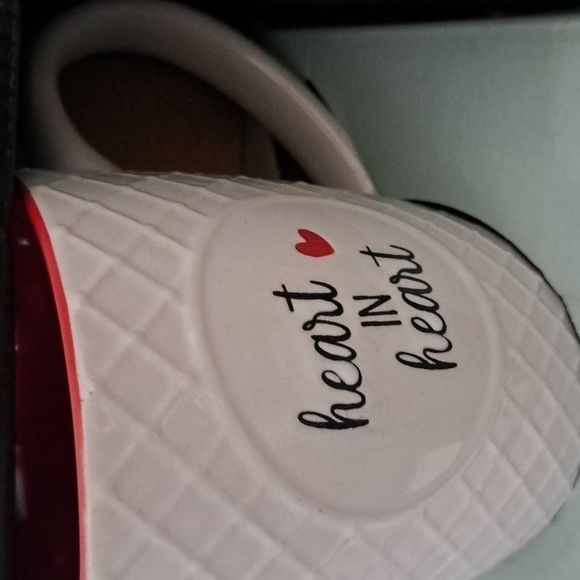 TWO of a KIND MUG SET waffle design ivory Red LOVE HEARTS COUPLES wedding gift - Picture 3 of 6